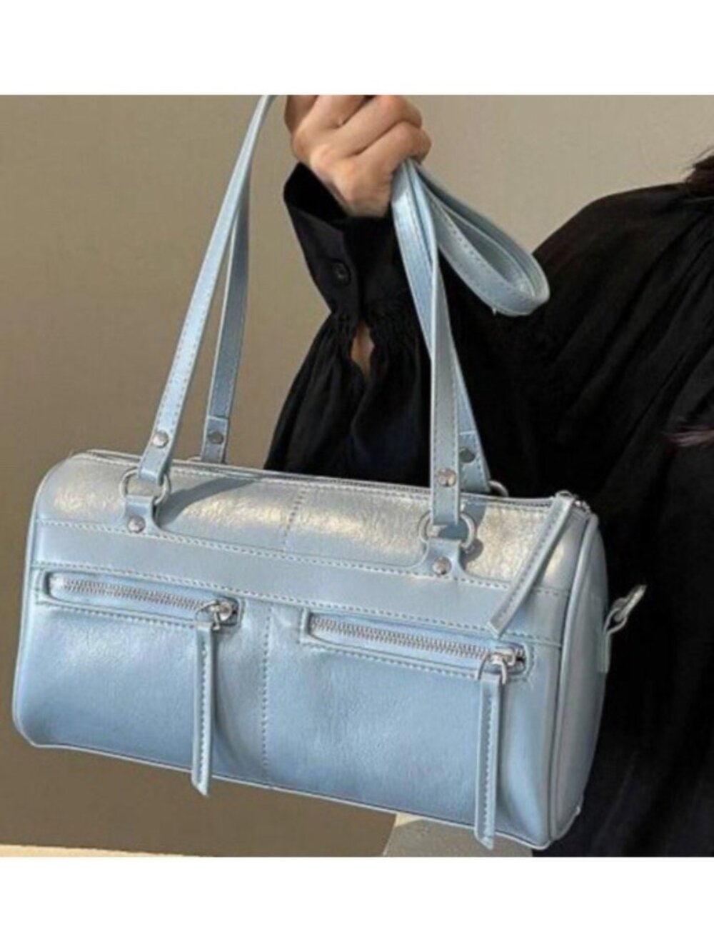 Light Blue Faux Leather Mini Barrel Shoulder Or Crossbody Handbag Purse NWT
